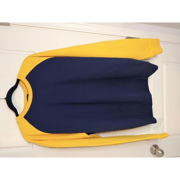 Forever 21 Men's Navy and Yellow Colorblock Sweatshirt - Picture 4 of 5